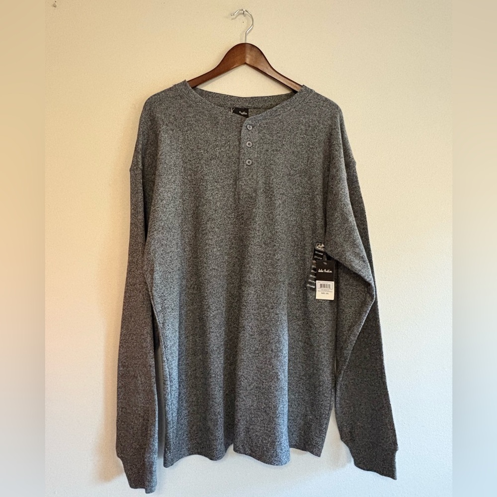 Men’s Steel Black Grey Henley Long Sleeve Thermal Shirt in 2XL NWT